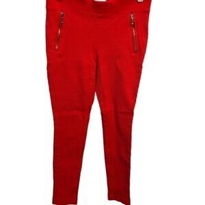 Fenn Wright Manson Studio Red Skinny Quilted Pants Size 8. Faux Zipper Pockets.